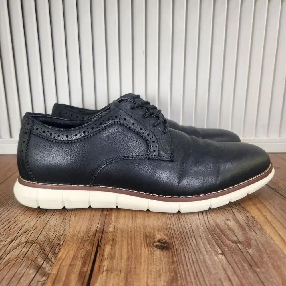 Curt & Larson Metro Mens Sz 10 3E Wide Black Leather Oxfords Dress Shoes 055195